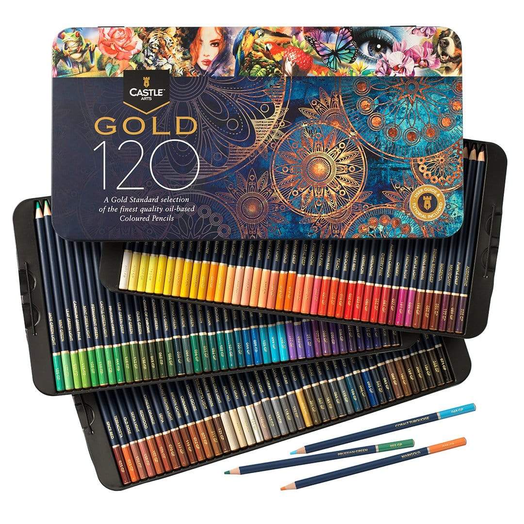Castle Art Supplies Gold Standard 120 Coloring Pencils Set | Quality Oil-Based Colored Cores Stay Sharper, Tougher Against Breakage | for Adult